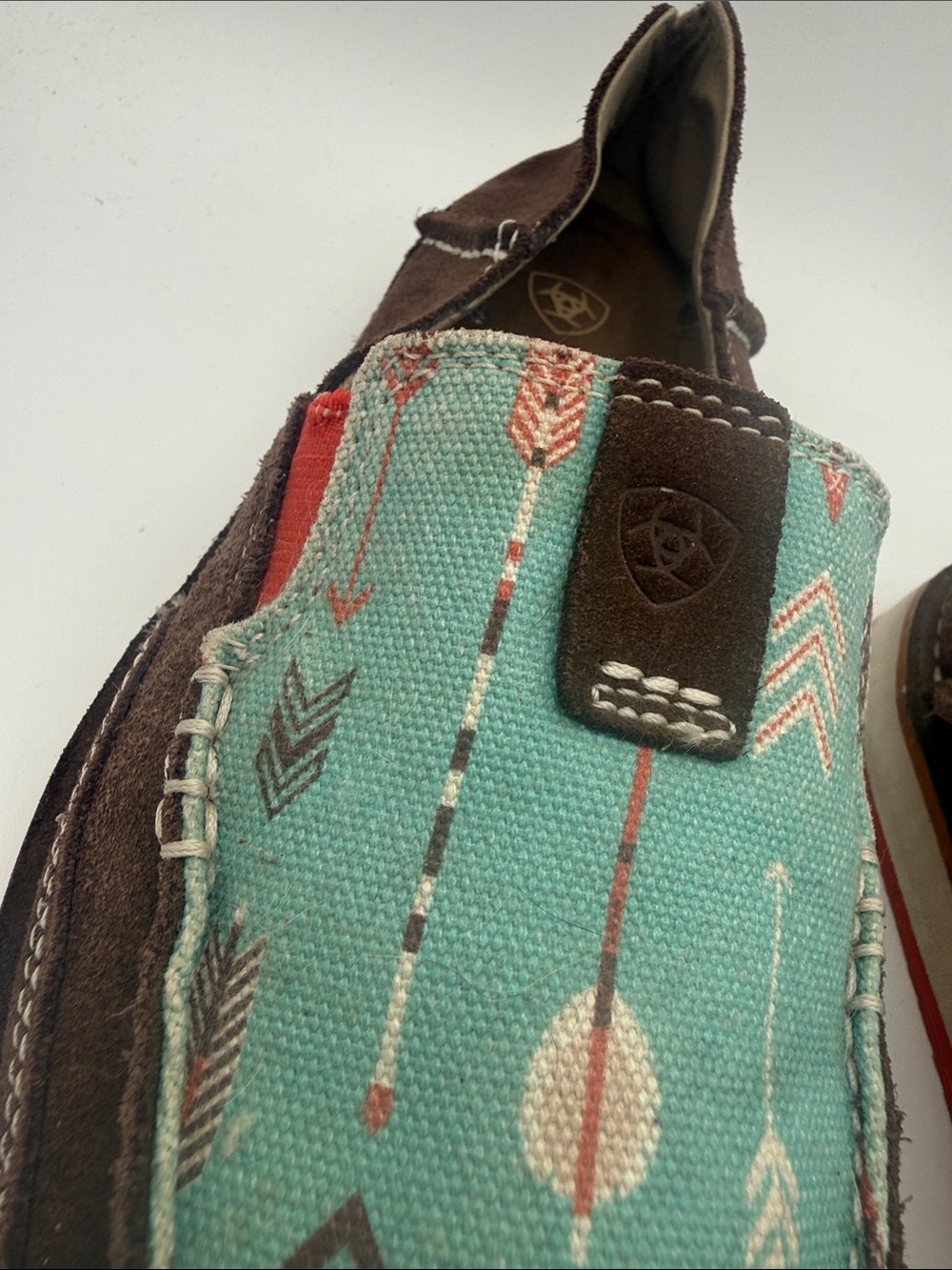 Ariat Teal Arrow-Print Slip-On Shoes with Brown Trim - Picture 5 of 11